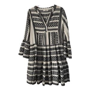 Devotion TWINS Ella tunic long sleeve black and cream boho dress XS
